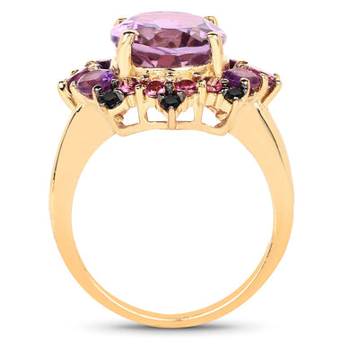 14K Yellow Gold Plated 5.25 Carat Genuine Amethyst, Rhodolite and Blue Diamond .925 Sterling Silver Ring - 0
