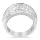 .925 Sterling Silver 1.0 Cttw Baguette-Cut Diamond 6-Row Channel Set Domed Tapered Cocktail Fashion Ring (H-I Color, I2-I3 Clarity) - Size 6-1/2-2