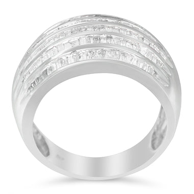 .925 Sterling Silver 1.0 Cttw Baguette-Cut Diamond 6-Row Channel Set Domed Tapered Cocktail Fashion Ring (H-I Color, I2-I3 Clarity) - Size 6-1/2 - 0