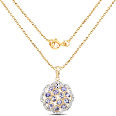 14K Yellow Gold Plated 2.38 Carat Genuine Tanzanite .925 Sterling Silver Pendant - 0