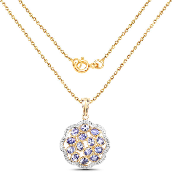 14K Yellow Gold Plated 2.38 Carat Genuine Tanzanite .925 Sterling Silver Pendant