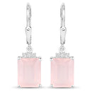 6.23 Carat Genuine Rose Quartz and White Topaz .925 Sterling Silver Earrings-1
