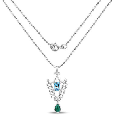 9.23 Carat Genuine Emerald and Swiss Blue Topaz .925 Sterling Silver Pendant - 0
