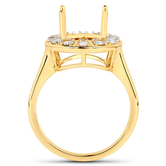 0.42 Carat Genuine White Diamond 14K Yellow Gold Semi Mount Ring - holds 11x9mm Oval Gemstone