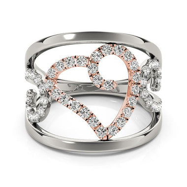 Heart Motif Filigree Style Diamond Ring in 14k White And Rose Gold (1/4 cttw) - 0