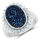 3.68 Carat Genuine Cobalt Blue Drusy & Swiss Blue Topaz .925 Sterling Silver Ring-1