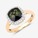 2.64 Carat Genuine Green Tourmaline and White Diamond 14K Yellow Gold Ring-4