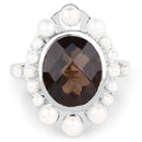 5.75 Carat Genuine Smoky Quartz and Pearl .925 Sterling Silver Ring-3