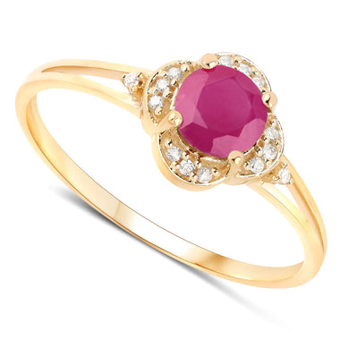 0.59 Carat Genuine Ruby and White Diamond 14K Yellow Gold Ring - 0