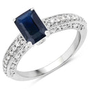 1.55 Carat Genuine Blue Sapphire and White Diamond 14K White Gold Ring (I Color, SI Clarity)-1