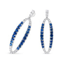 18K White Gold 1.11 Cttw Blue Round Diamond and Blue Sapphire Openwork Oval Shaped Dangle Earrings (F-G Color, VS1-VS2 Clarity)-4