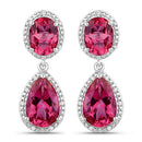 11.35 Carat Genuine Pink Topaz and White Diamond .925 Sterling Silver Earrings-1