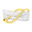10K White and Yellow Gold 1 1/10 cttw Channel-Set Diamond Bypass Band Ring (J Color, I3 Clarity) - Size 7-1