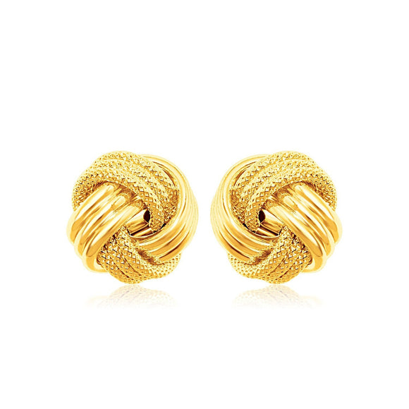 14k Yellow Gold Love Knot with Ridge Texture Earrings