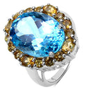 12.73 Carat Genuine Blue Topaz & Citrine .925 Sterling Silver Ring-2
