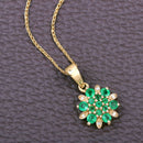 0.72 Carat Genuine Zambian Emerald and White Diamond 14K Yellow Gold Pendant-3