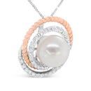14K Rose and White Gold 3/8 Cttw Pave Diamond and 9mm Round Pearl Spiral Openwork 18" Pendant Necklace- (H-I Color, VS1-VS2 Clarity)-4