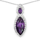 3.53 Carat Genuine Amethyst and White Topaz .925 Sterling Silver Pendant-1