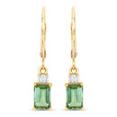 1.28 Carat Genuine Green Tourmaline and White Diamond 14K Yellow Gold Earrings-1