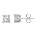 .925 Sterling Silver 1.0 Cttw Round Brilliant-Cut Diamond Miracle-Set Solitaire Stud Earrings (H-I Color, I2-I3 Clarity)-2