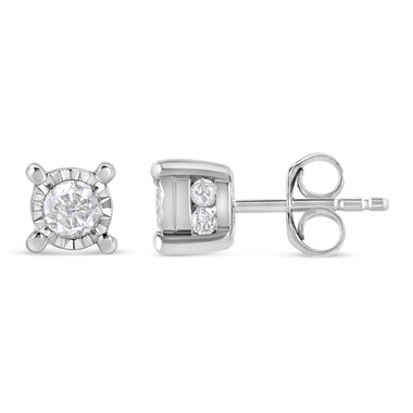 .925 Sterling Silver 1.0 Cttw Round Brilliant-Cut Diamond Miracle-Set Solitaire Stud Earrings (H-I Color, I2-I3 Clarity) - 0