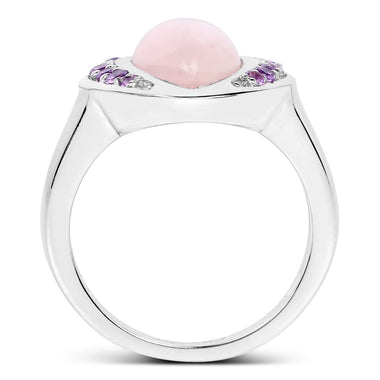 3.57 Carat Genuine Rose Quartz And Amethyst .925 Sterling Silver Ring - 0
