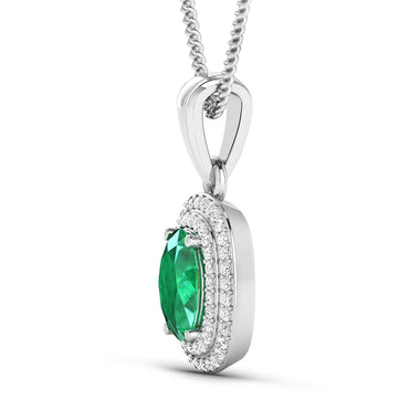 1.50 Carat Genuine Zambian Emerald and White Diamond 14K White Gold Pendant - 0