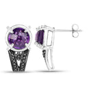 3.61 Carat Genuine Amethyst, Black Diamond and White Diamond .925 Sterling Silver Earrings-2
