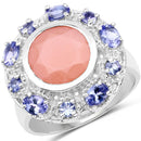4.50 Carat Genuine Peach Moonstone and Tanzanite .925 Sterling Silver Ring-1