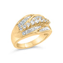 14K Yellow Gold 1.00 Cttw Diamond Cocktall Cluster 5 Stone Ring (H-I Color, SI1-I1 Clarity) - Ring Size 7-3