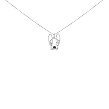 .925 Sterling Silver Diamond Accent and Black Enamel French Bullldog 18" Inch Pendant Necklace inch (I-J Color, I2-I3 Clarity) - 0
