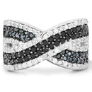 1.57 Carat Genuine Blue Diamond, White Diamond & Black Diamond .925 Sterling Silver Ring-3