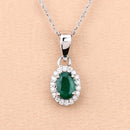 0.81 Carat Genuine Zambian Emerald and White Diamond 14K White Gold Pendant-4