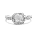 .925 Sterling Silver 1/4 Cttw Princess-cut Diamond Composite Ring with Beaded Halo (H-I Color, SI1-SI2 Clarity) - Size 7-1