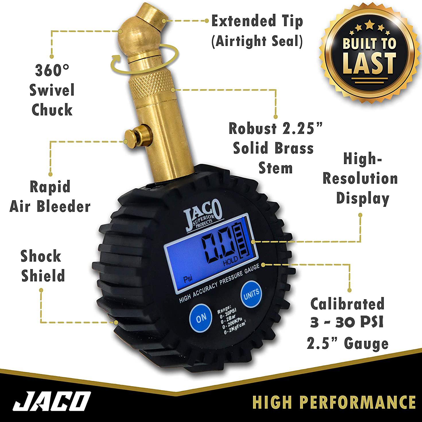 PMSUTAH Low Pressure Air Tire Gauge 1-15 PSI – Round With Rubber Guard – For ATV, UTV, SXS, Dirt Bikes
