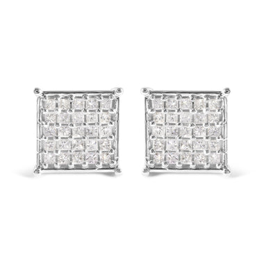 10K White Gold 3/4 Cttw Princess Diamond Composite Stud Earrings (I-J Color, I1-I2 Clarity)