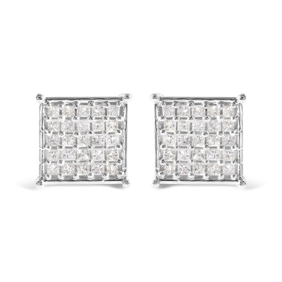 10K White Gold 3/4 Cttw Princess Diamond Composite Stud Earrings (I-J Color, I1-I2 Clarity)
