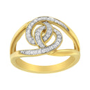 14K Yellow Gold Plated .925 Sterling Silver 1/4 Cttw Diamond Interlocking Loop Open Shank Bypass Ring (I-J Color, I1-I2 Clarity) - Size 7-3