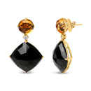 18K Yellow Gold 1/5 Cttw Diamond with Round Yellow Citrine and Cushion Cut Black Onyx Gemstone Dangle Earring (G-H Color, SI1-SI2 Clarity)-2