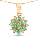 0.72 Carat Genuine Zambian Emerald and White Diamond 14K Yellow Gold Pendant-1