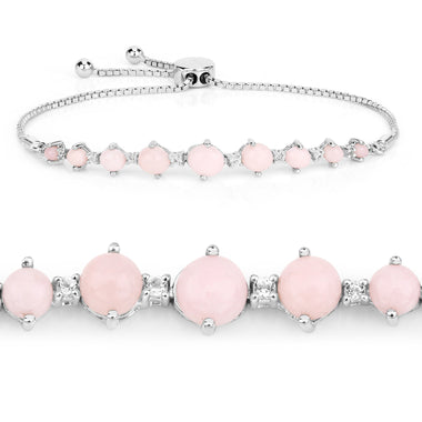 5.50 Carat Genuine Pink Opal and White Topaz .925 Sterling Silver Bracelet - 0