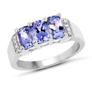 1.63 Carat Genuine Tanzanite & White Diamond .925 Sterling Silver Ring-1