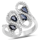 1.41 Carat Genuine Blue Sapphire and White Zircon .925 Sterling Silver Ring-1