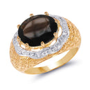 14K Yellow Gold Plated 4.73 Carat Genuine Smoky Quartz & White Topaz .925 Sterling Silver Ring-1