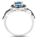 2.92 Carat Genuine Blue Topaz, Black Diamond & White Diamond .925 Sterling Silver Ring-2