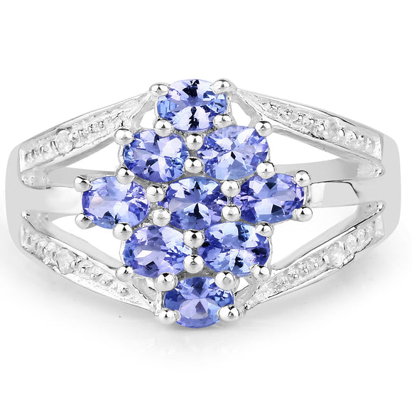 1.59 Carat Genuine Tanzanite and White Topaz .925 Sterling Silver Ring