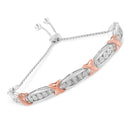.925 Sterling Silver 1/4 Cttw Round-Cut Diamond X & Tapered Bar Miracle-Set Bolo Bracelet (I-J Color, I3 Clarity) - Two Tone Rose Gold & Silver-4