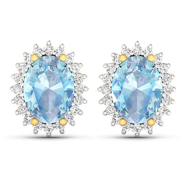 2.36 Carat Genuine Aquamarine and White Diamond 14K Yellow Gold Earrings - 0
