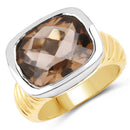 Two Tone Plated 7.53 Carat Genuine Smoky Quartz .925 Sterling Silver Ring-1