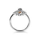 .925 Sterling Silver Black Onyx and Yellow Citrine Marquise and Diamond Accent Fleur De Lis Ring (H-I Color, SI1-SI2 Clarity) - Size 7-5